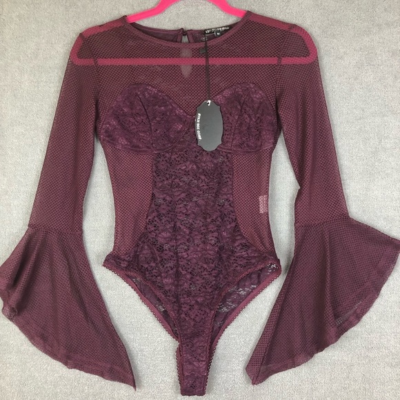 Honeypot dark plum Lace Bodysuit Lingerie One Piece Romantic size M - Picture 1 of 10
